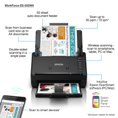 Epson WorkForce ES-500WII High-Speed Wireless Document Scanner – Efficient, Reliable, and Versatile | B11B263401